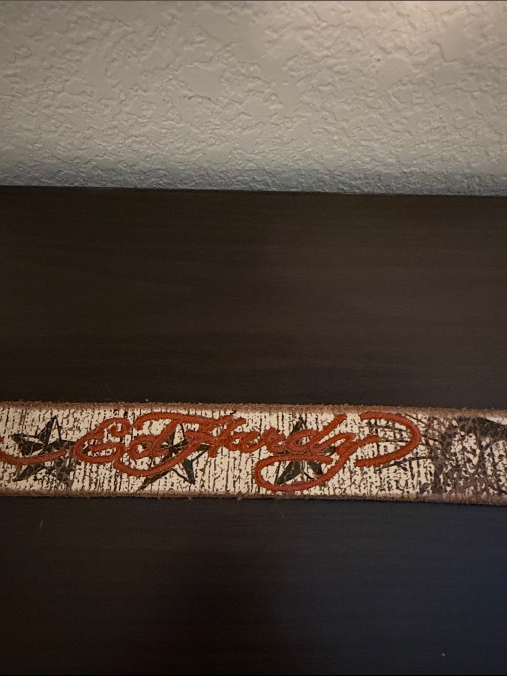 Vintage 2000’s Ed Hardy Cream and Brown Script Star Belt